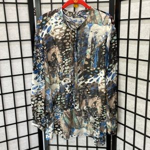 Mr Max Sheer Blouse, Button Front, Attached Tie, SZ XL